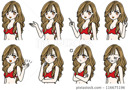 紅色泳衣女子有8種不同表情 116675196