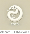 2025 zodiac sign, white simple snake year illustration, icon 116675413