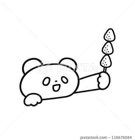 Cute panda holding strawberry candy - line drawing Cute panda holding strawberry candy - line drawing 116676084