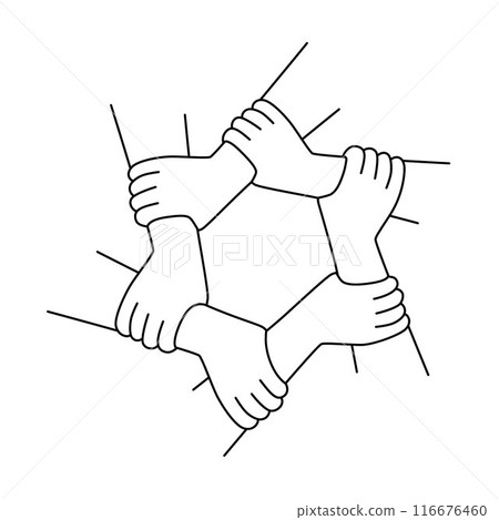 Group hands, human hands holding together, team spirit concept, growing the company together 116676460