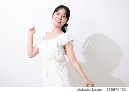 Beauty Summer image Woman wearing a white dress 116676462
