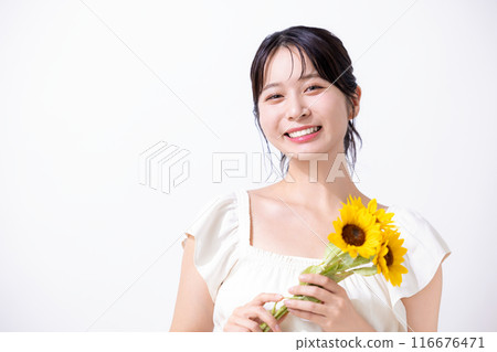 Beauty Summer image Woman wearing a white dress 116676471