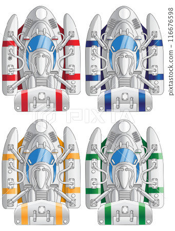 Set of futuristic racing boats. Pixel art. View from above. Isolated on white background. Vector illustration. Set of futuristic racing boats. Pixel art. View from above. Isolated on white background. Vector illustration. 116676598