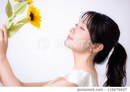 Beauty Summer image Woman wearing a white dress 116676607