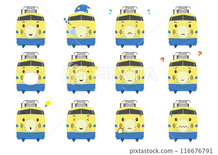 Illustrations of Doctor Yellow 922 series Shinkansen train with various expressions Illustrations of Doctor Yellow 922 series Shinkansen train with various expressions 116676791