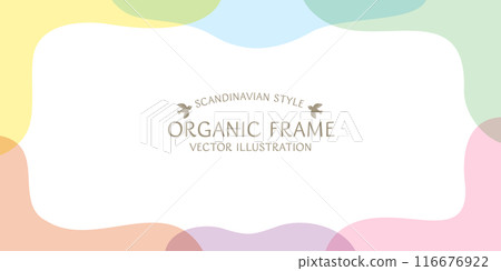 由柔和色彩的有機形狀組成的時尚斯堪的納維亞裝飾框架的向量背景材料 116676922