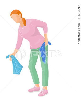 woman bent over to put laundry in the washing machine woman bent over to put laundry in the washing machine 116676973