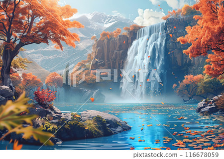 Generative ai on theme of beautiful majestic waterfall in natural nature, national park attraction 116678059