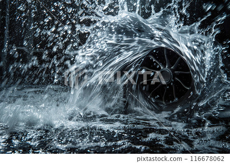 Generative ai on theme of hydroelectric power energy plant with large turbines and water spills Generative ai on theme of hydroelectric power energy plant with large turbines and water spills 116678062