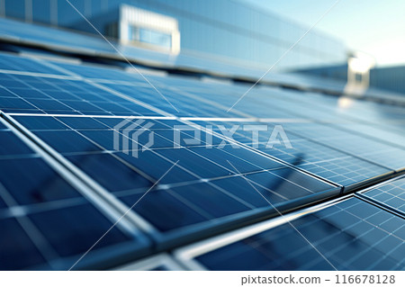 Generative ai on theme of solar cell panels in a photovoltaic power plant, eco renewable power 116678128