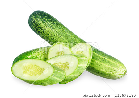 Cucumber with sliced isolated on white background. 116678189