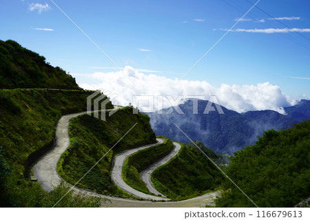 Green Nature in Silk Route with Zig Zag Road 116679613