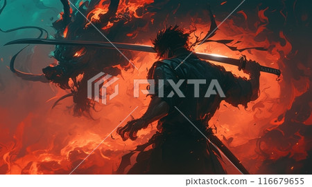 japanese ninja  in smoke 116679655
