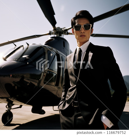 pilot is standing near the aircraft 116679752