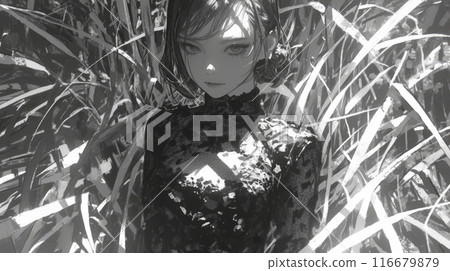woman in the field. bw woman in the field. bw 116679879