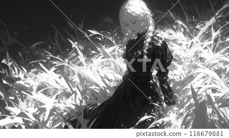 woman in the field. bw 116679881