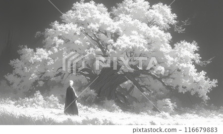 woman in the field. bw 116679883