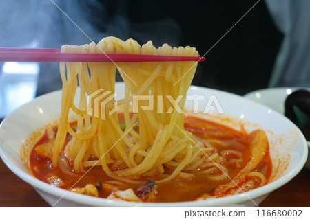 Jjamppong is Korean representative popular noodle dish with an addictive spicy taste 116680002