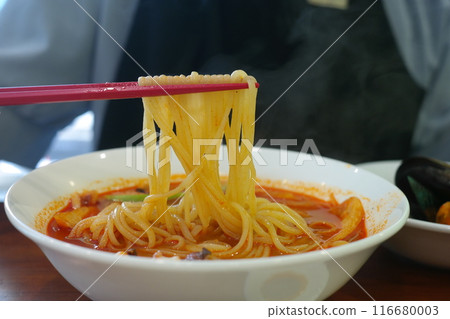 Jjamppong is Korean representative popular noodle dish with an addictive spicy taste 116680003