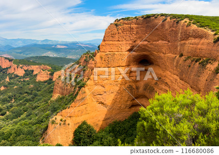 Las Medulas ancient roman gold mining site in Leon province Spain. Famous touristic place in Castile 116680086