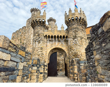 Castle of the Knights Templar in Ponferrada, Spain, a 12th Century medieval fortress in the Way of 116680089