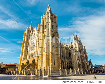 Scenic view of Gothic Cathedral of Leon, Castile and Leon, Spain Scenic view of Gothic Cathedral of Leon, Castile and Leon, Spain 116680101
