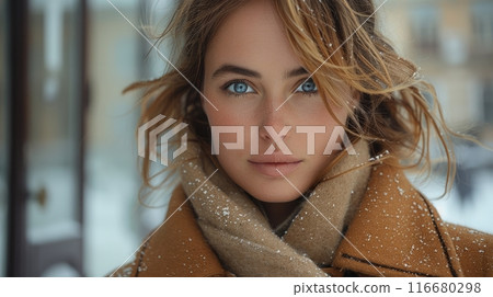 female portrait in the city in winter 116680298