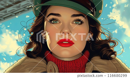female portrait in the city in winter 116680299