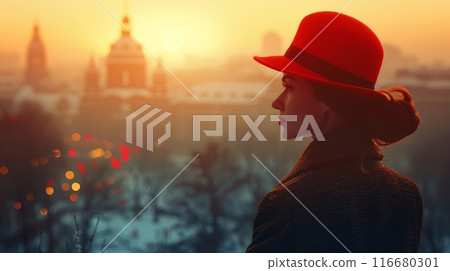 female portrait in the city in winter female portrait in the city in winter 116680301