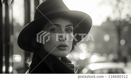 female portrait in the city in winter 116680312