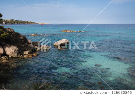 Scenic view of Cala Rajada beach, in the island of Majorca, Balearic Islands, Spain Scenic view of Cala Rajada beach, in the island of Majorca, Balearic Islands, Spain 116680846