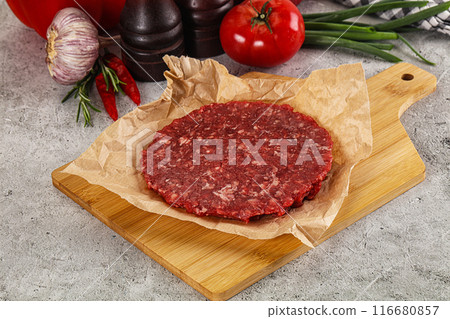 Raw beef burger cutlet minced meat 116680857