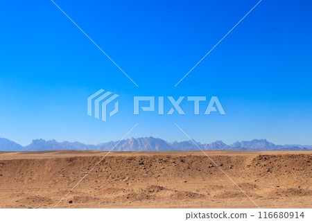 View of Arabian desert and mountain range Red Sea Hills in Egypt View of Arabian desert and mountain range Red Sea Hills in Egypt 116680914