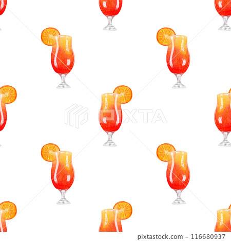Watercolor seamless pattern with beach cocktail illustration 116680937
