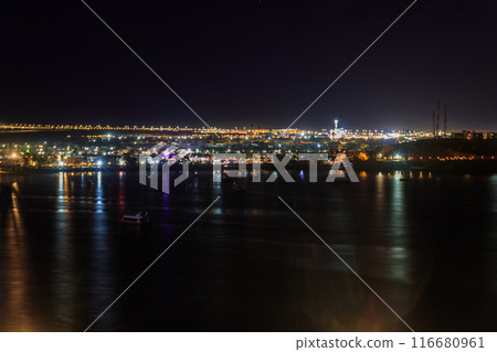 View of Naama Bay in Sharm El Sheikh, Egypt at night. View from above View of Naama Bay in Sharm El Sheikh, Egypt at night. View from above 116680961