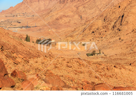 View of Saint Catherine's monastery (or Sacred Monastery of the God-Trodden Mount Sinai) in Sinai Peninsula, Egypt 116681005