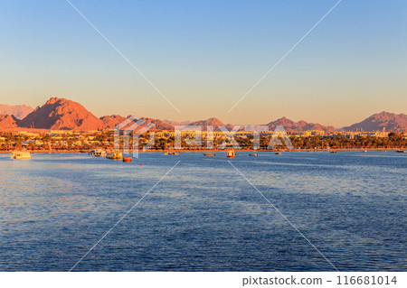 View of Naama Bay in Sharm El Sheikh, Egypt. View from above View of Naama Bay in Sharm El Sheikh, Egypt. View from above 116681014
