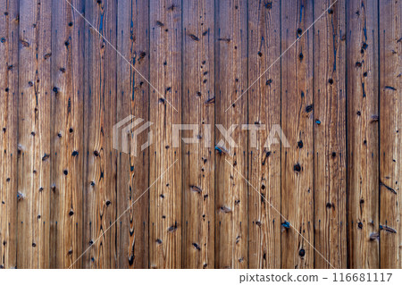 Baked cedar board fence 116681117