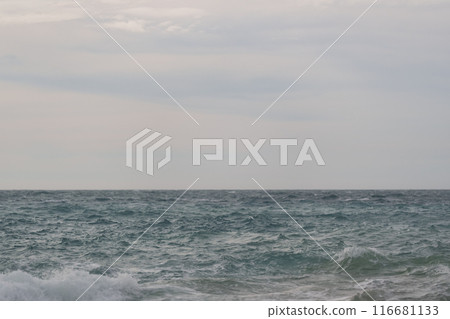 Background of stormy mediterranean sea with horizon 116681133