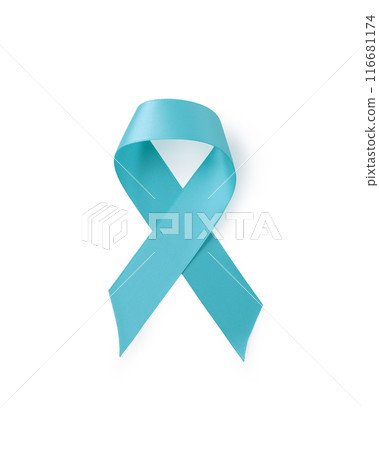 Turquoise awareness ribbon isolated on white background Turquoise awareness ribbon isolated on white background 116681174