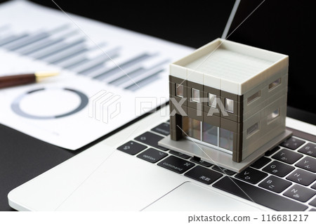 Office building, business graph and computer 116681217