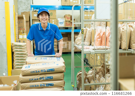 Young male driver working in warehouse 116681266