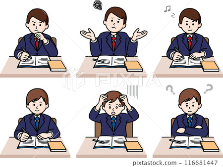 Set of 6 upper body poses: Male student studying ver.2 116681447