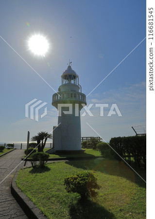 View of Hososhima Lighthouse illuminated by the tropical sun in Miyazaki View of Hososhima Lighthouse illuminated by the tropical sun in Miyazaki 116681545