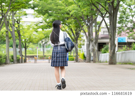 Back view of a school girl in uniform 116681619