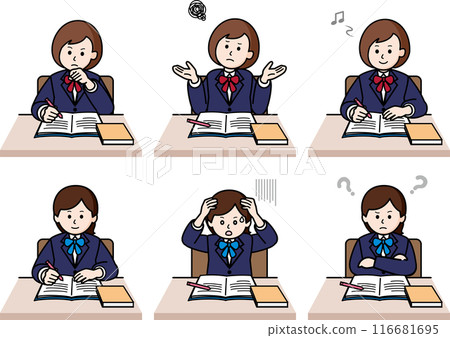 Set of 6 upper body poses: Female student studying ver.2 Set of 6 upper body poses: Female student studying ver.2 116681695