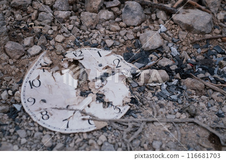 Classic Analog Clock In The Sand On The Rock Desert 116681703