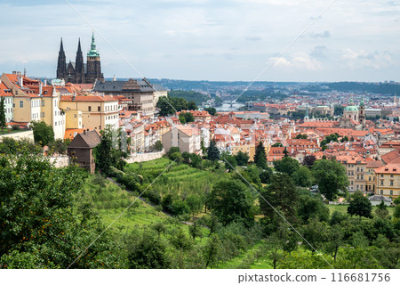 Cityscape view of Prague, capital of Czech republic, view from the Strahov monastery 116681756