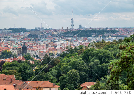 Cityscape view of Prague, capital of Czech republic, view from the Strahov monastery 116681758