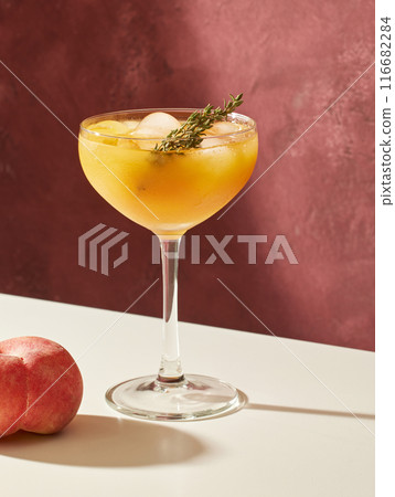 glass of iced peach juice glass of iced peach juice 116682284